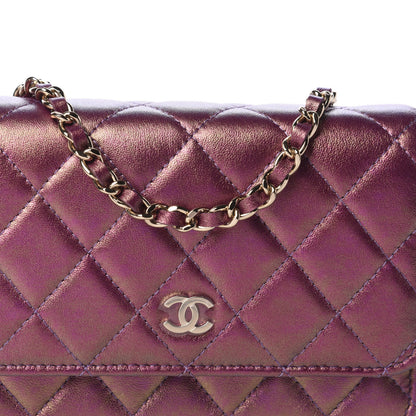 Chanel Iridescent Lambskin Quilted Mini Wallet On Chain WOC Purple 10 of 11