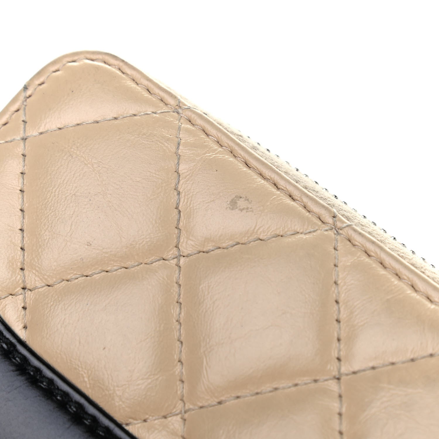 Chanel Aged Calfskin Quilted Gabrielle Zip Around Coin Purse Wallet Beige Black 8 of 12