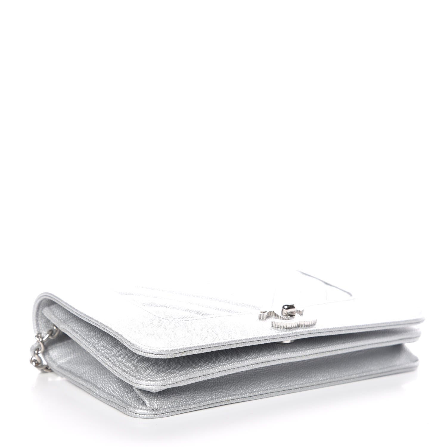 Chanel Metallic Caviar Chevron Quilted Vintage Mademoiselle Wallet On Chain WOC Silver 4 of 12