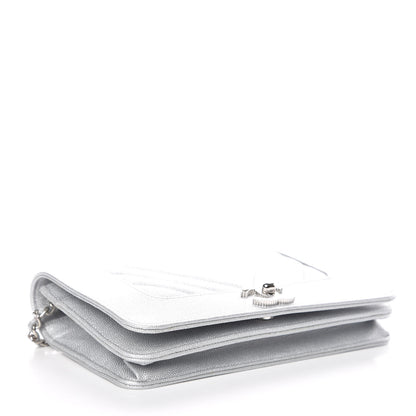 Chanel Metallic Caviar Chevron Quilted Vintage Mademoiselle Wallet On Chain WOC Silver 4 of 12
