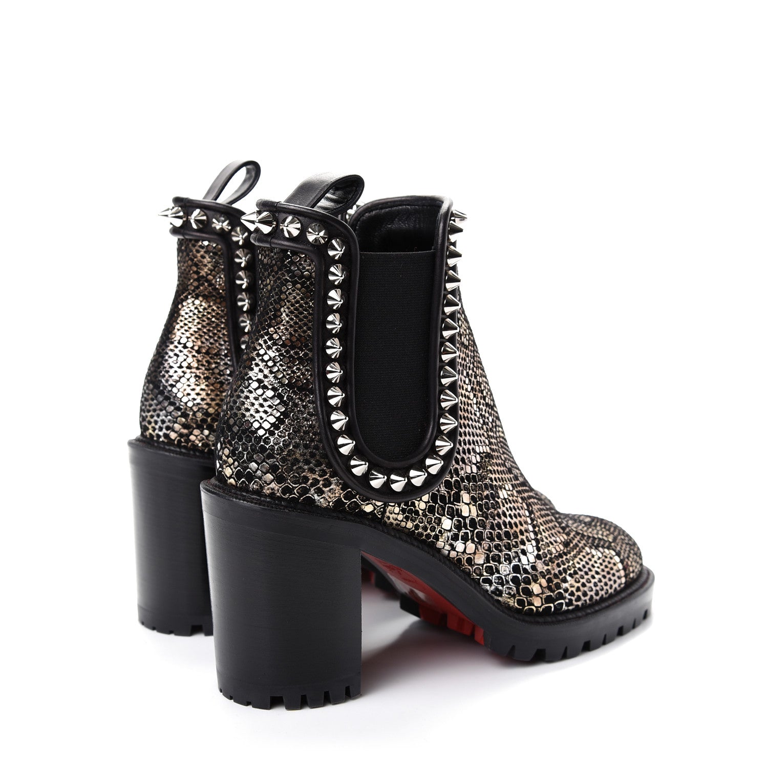 Christian Louboutin Suede Snakeskin Embossed Spiked Crapahutta 70 Chelsea Boots 37.5 Black 4 of 9