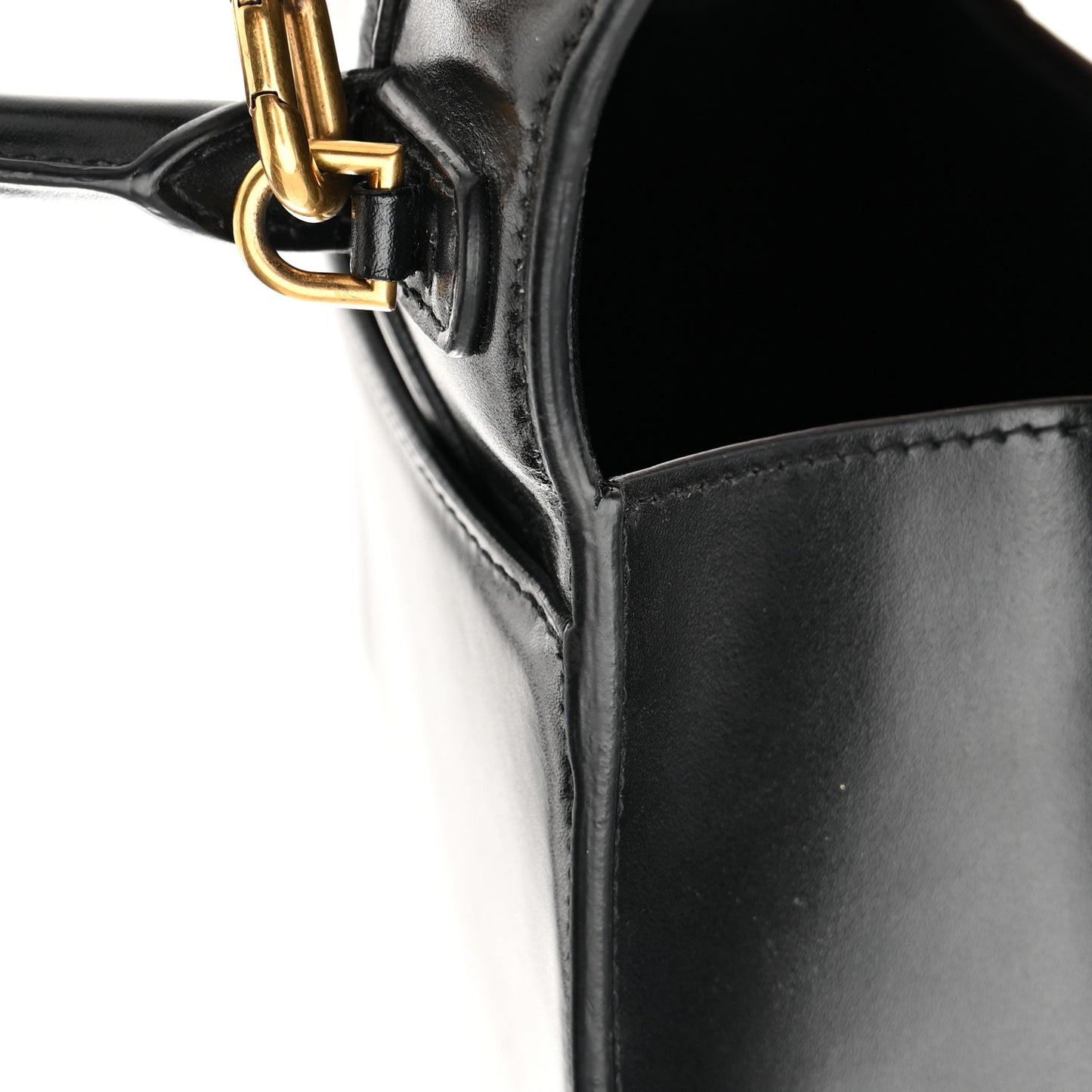 Shiny Box Calfskin Hourglass Top Handle Bag XS Black
