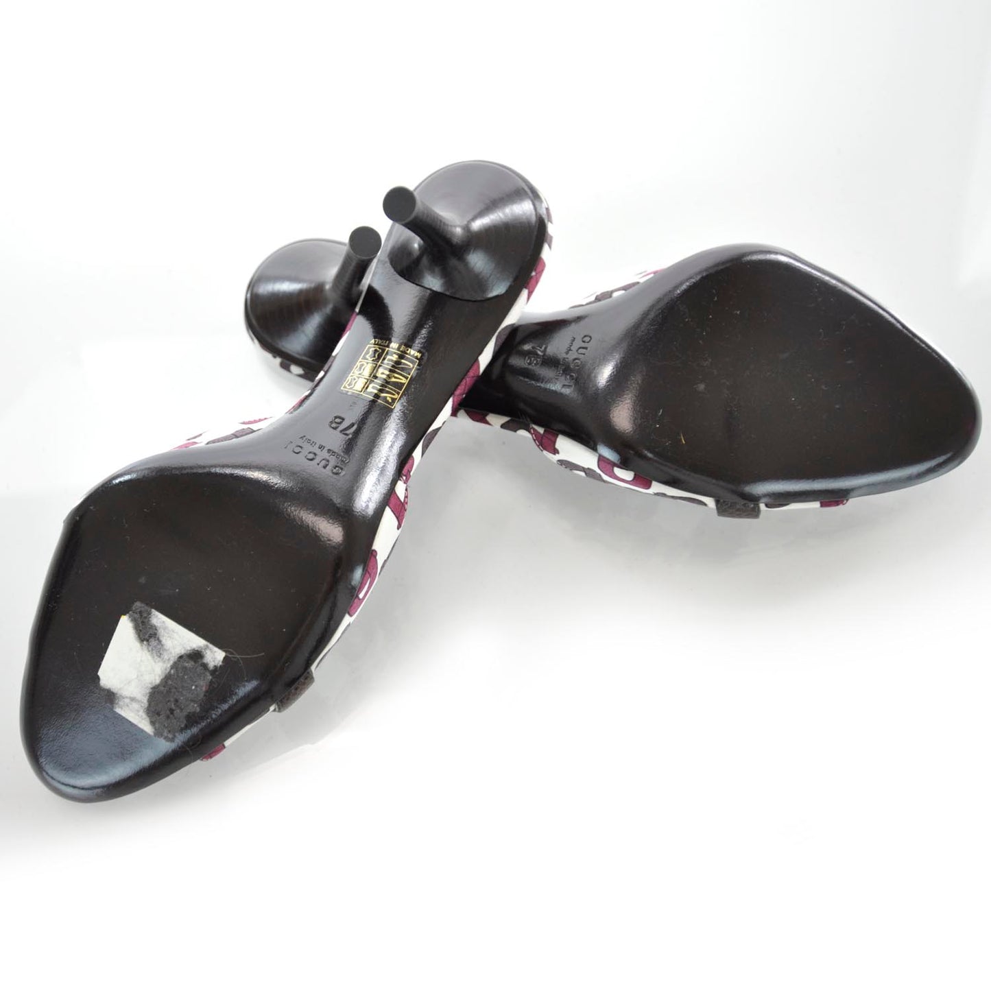 Satin Crystal Horsebit Print Heels 7