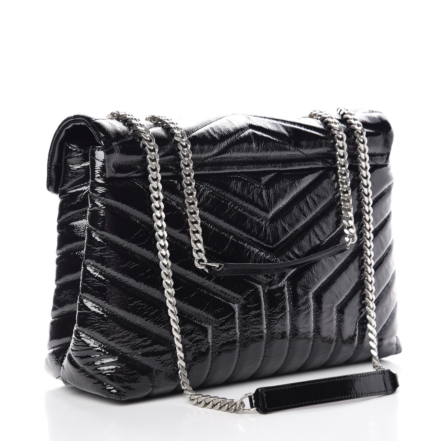 Patent Y Quilted Monogram Medium Loulou Chain Satchel Black