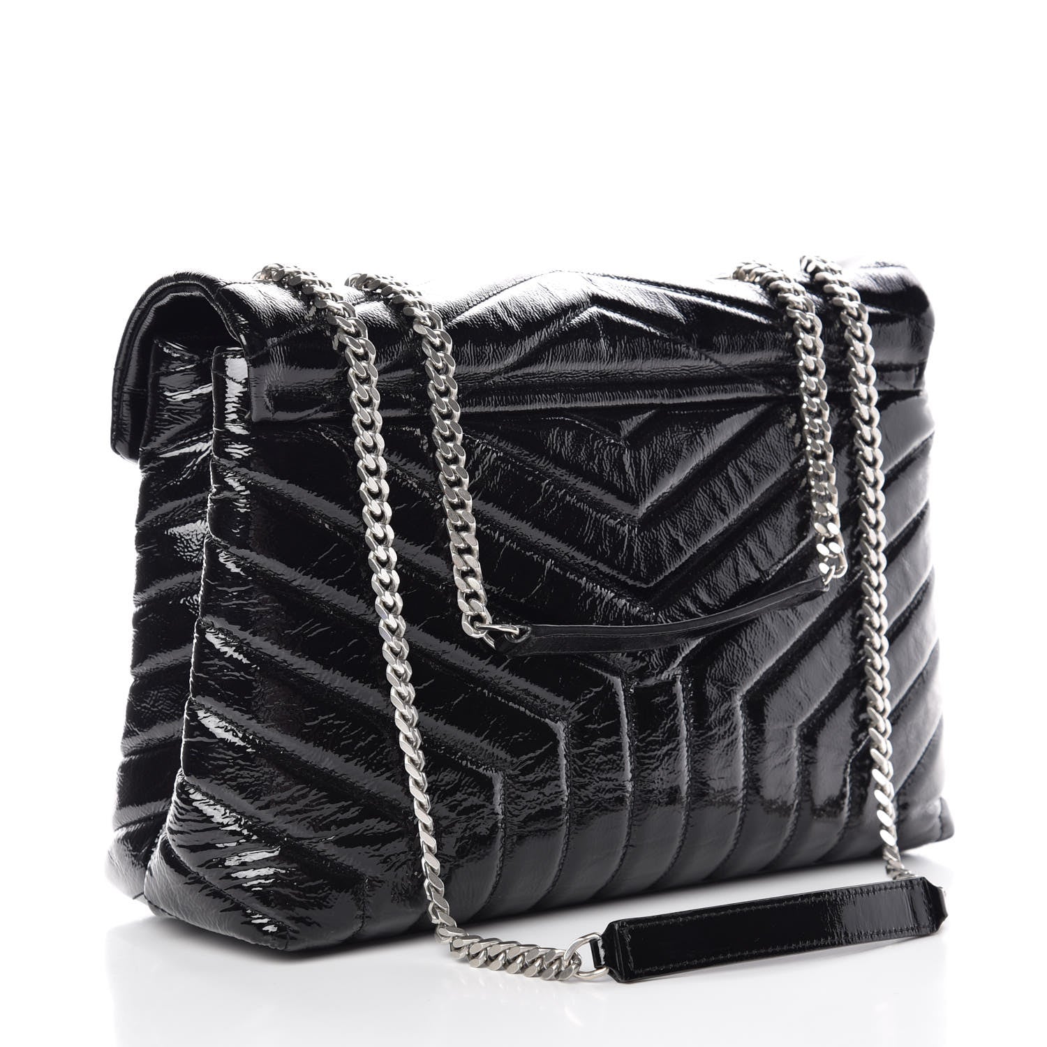 Saint Laurent Patent Y Quilted Monogram Medium Loulou Chain Satchel Black 3 of 11