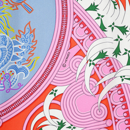 Hermes Silk Legende Brodee Scarf 90 Vermillon Bleu Pale White 5 of 6