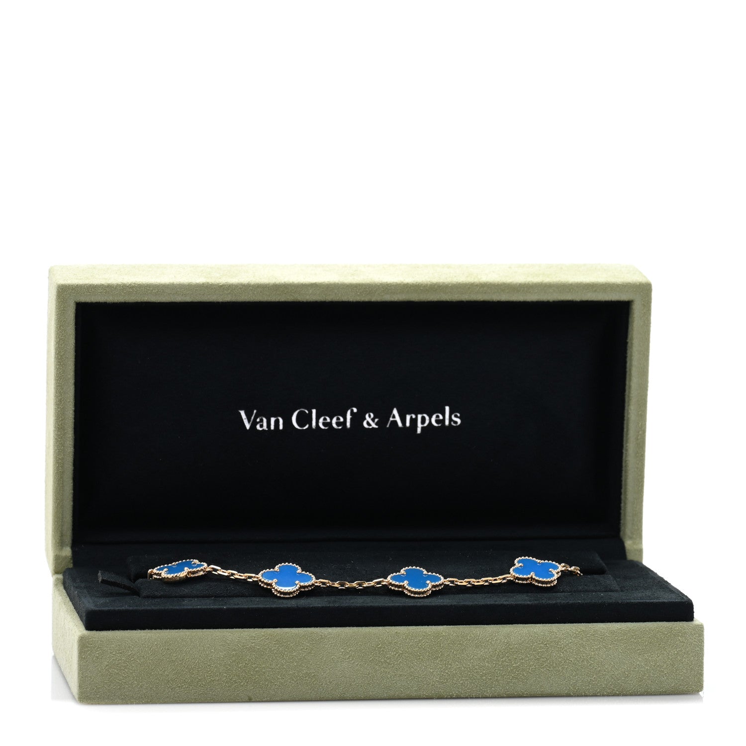 Van Cleef & Arpels 18K Yellow Gold Blue Agate 5 Motifs Vintage Alhambra Bracelet 4 of 4
