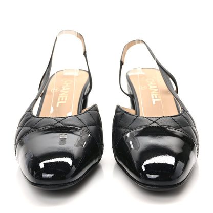 Chanel Lambskin Patent Calfskin Quilted Cap Toe CC Slingback Pumps 38 Black 2 of 9