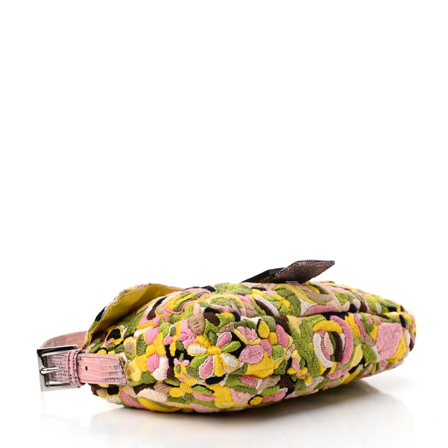 Fendi Lizard Embroidered Flower Baguette Pink Multicolor 3 of 4