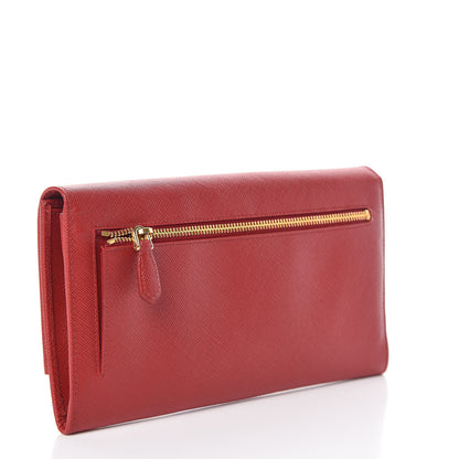 Prada Saffiano Metal Bar Continental Flap Wallet Fuoco 3 of 10