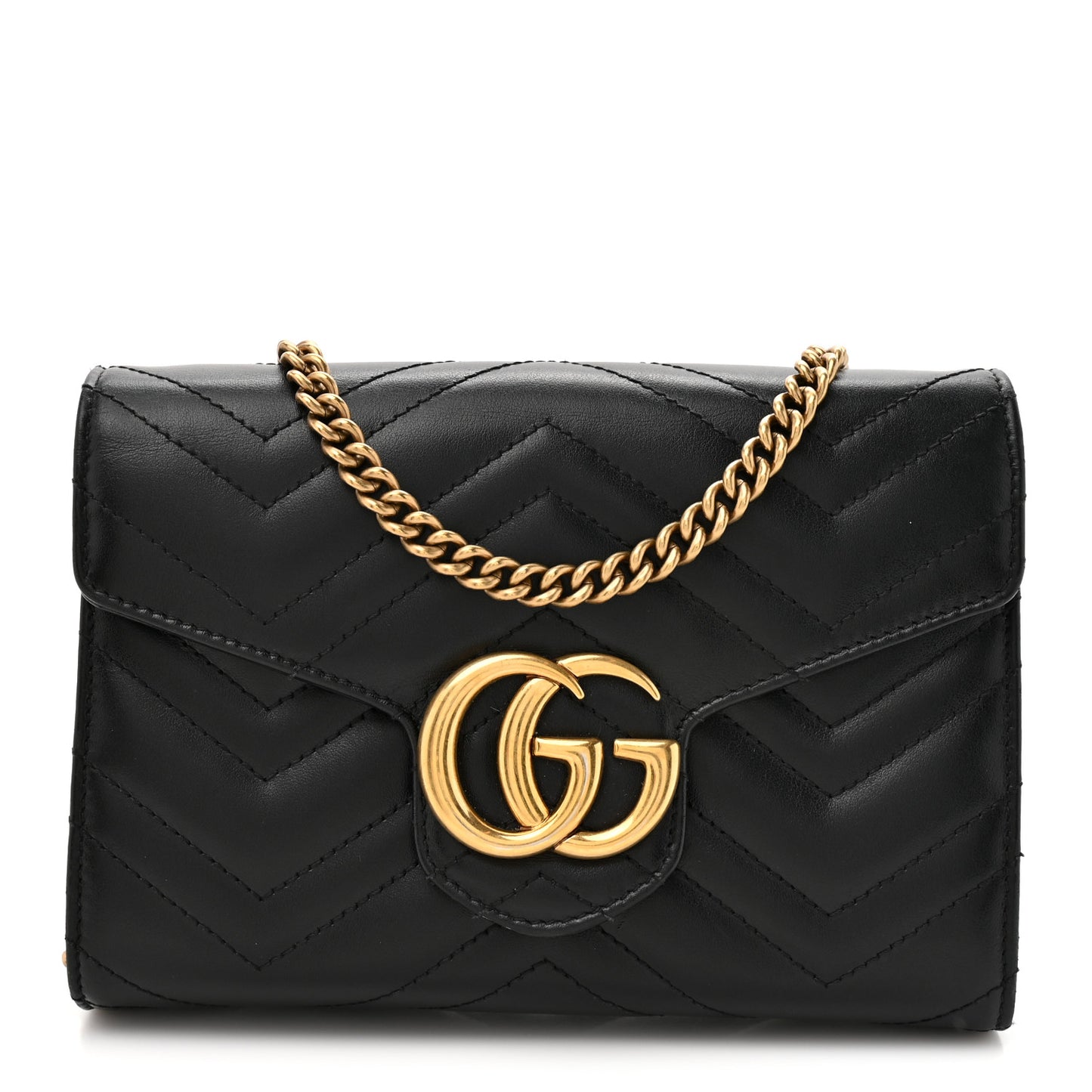 Calfskin Matelasse GG Marmont Chain Wallet Black
