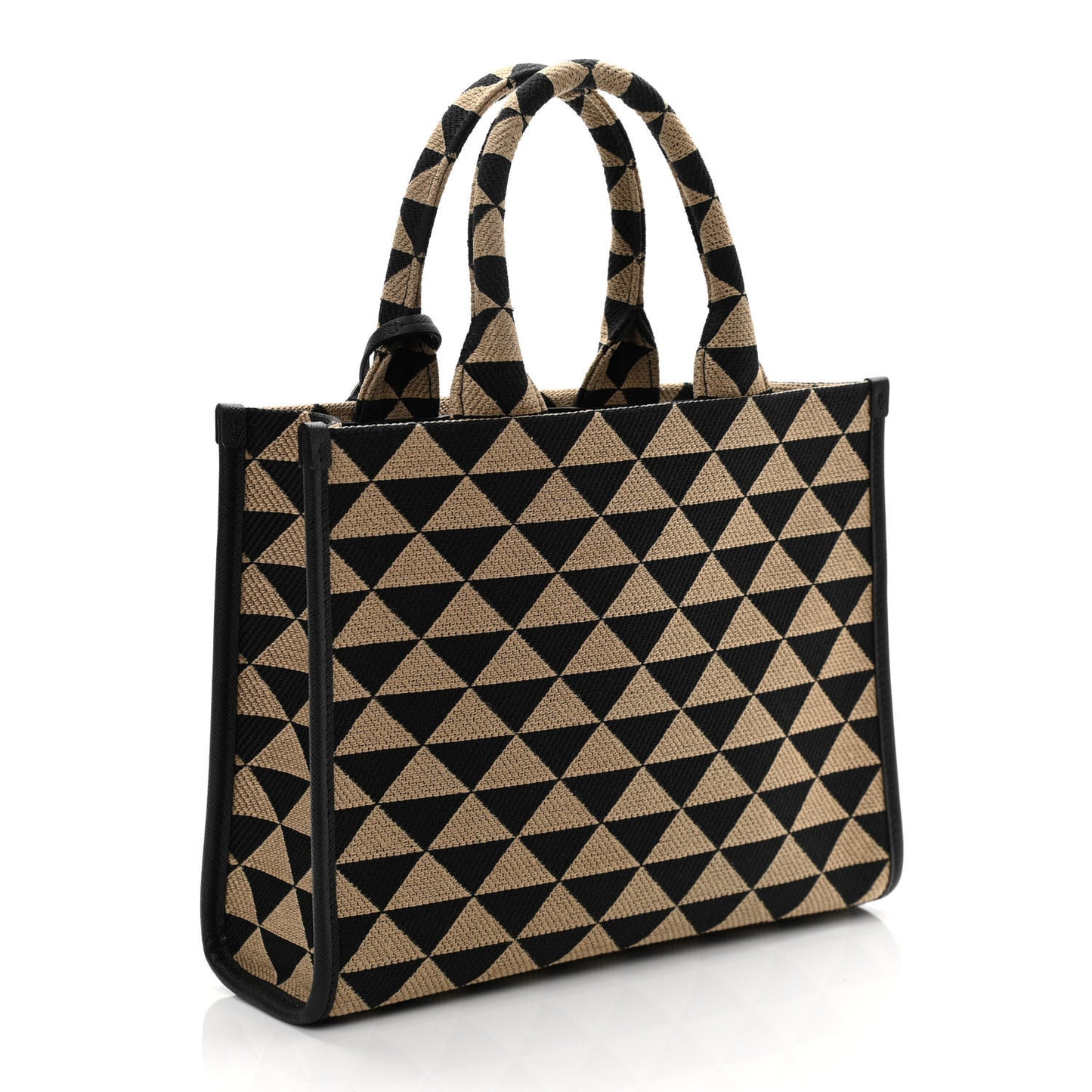 Jacquard Saffiano Triangolo Symbole Embroidered Small Tote Black Corda