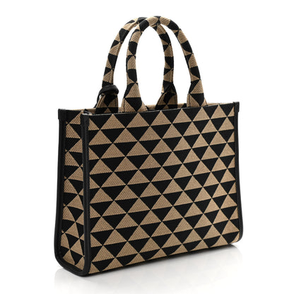 Prada Jacquard Saffiano Triangolo Symbole Embroidered Small Tote Black Corda 2 of 9