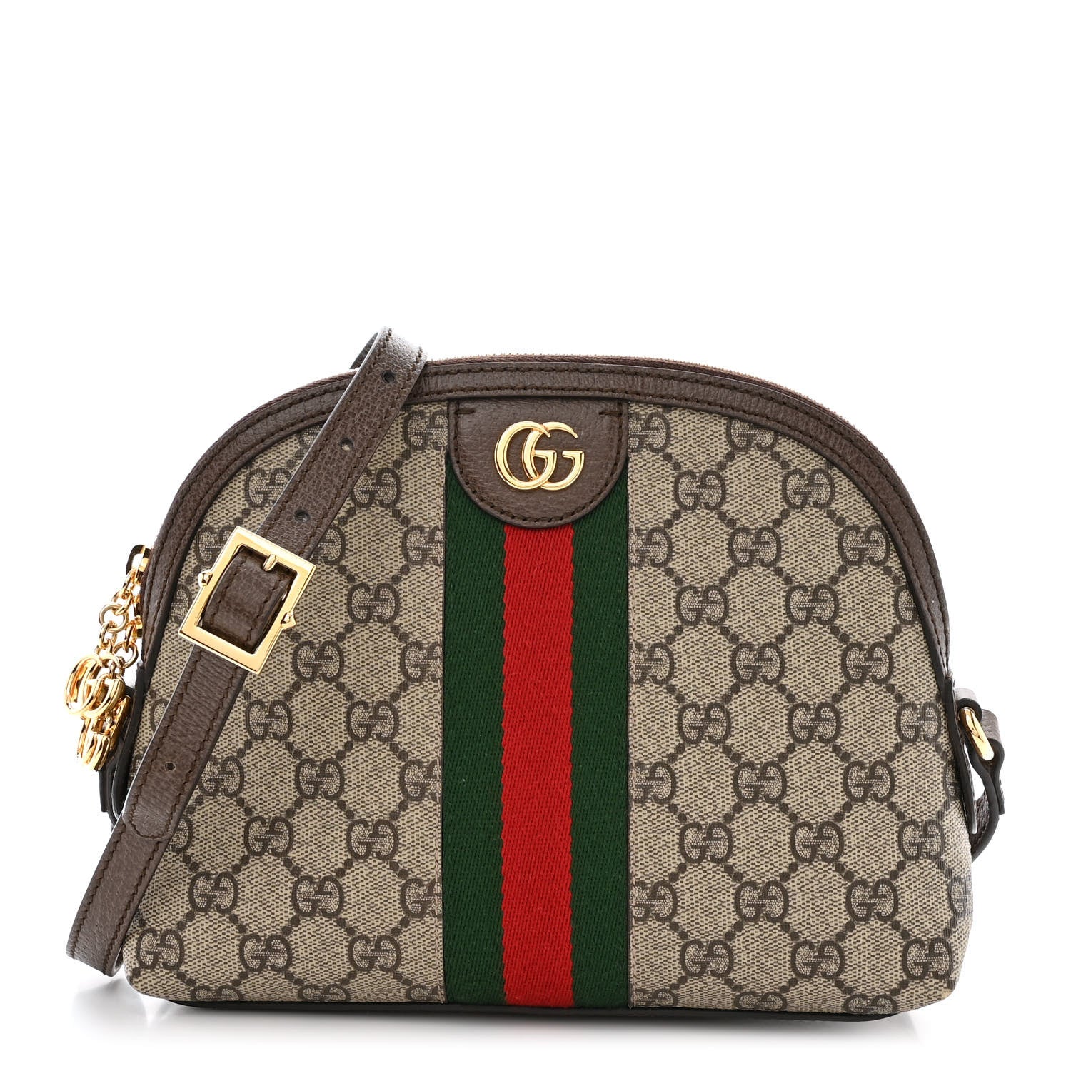 Gucci GG Supreme Monogram Textured Dollar Calfskin Web Small Ophidia Dome Shoulder Bag Beige Ebony New Acero 1 of 11