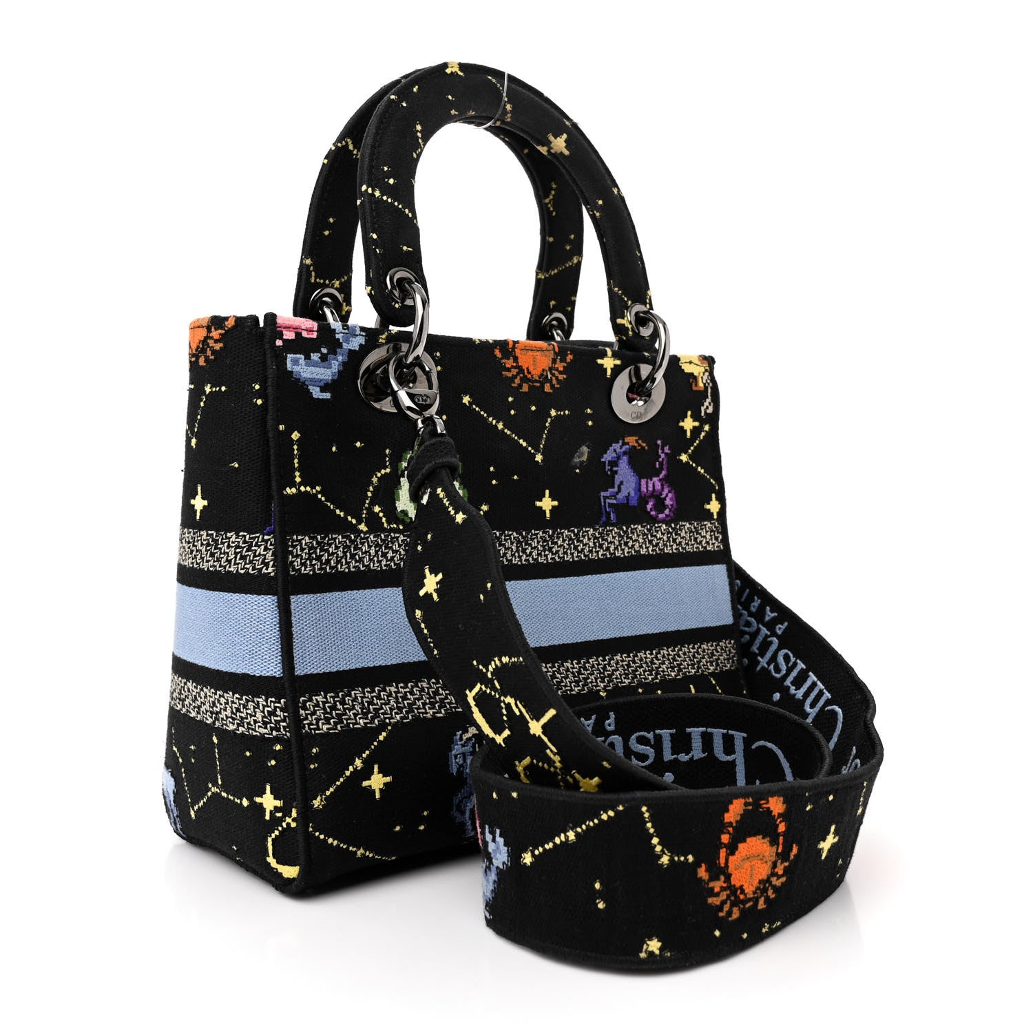 Christian Dior Canvas Pixel Zodiac Embroidered Medium Lady D-Lite Nero Multicolor 3 of 13