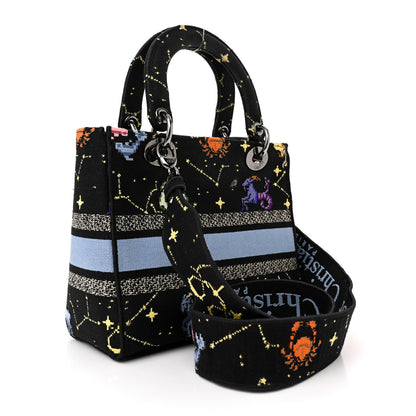 Christian Dior Canvas Pixel Zodiac Embroidered Medium Lady D-Lite Nero Multicolor 3 of 13