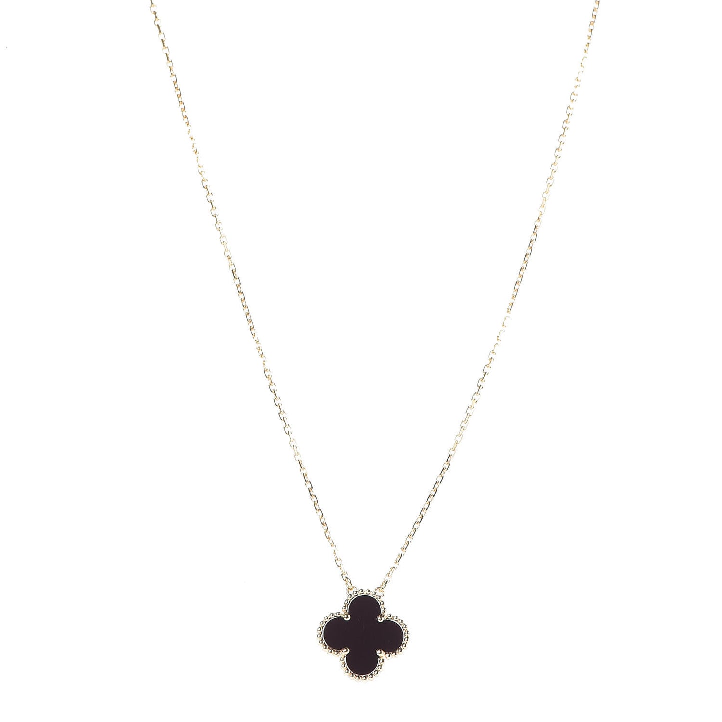 18K Yellow Gold Black Onyx Vintage Alhambra Pendant Necklace