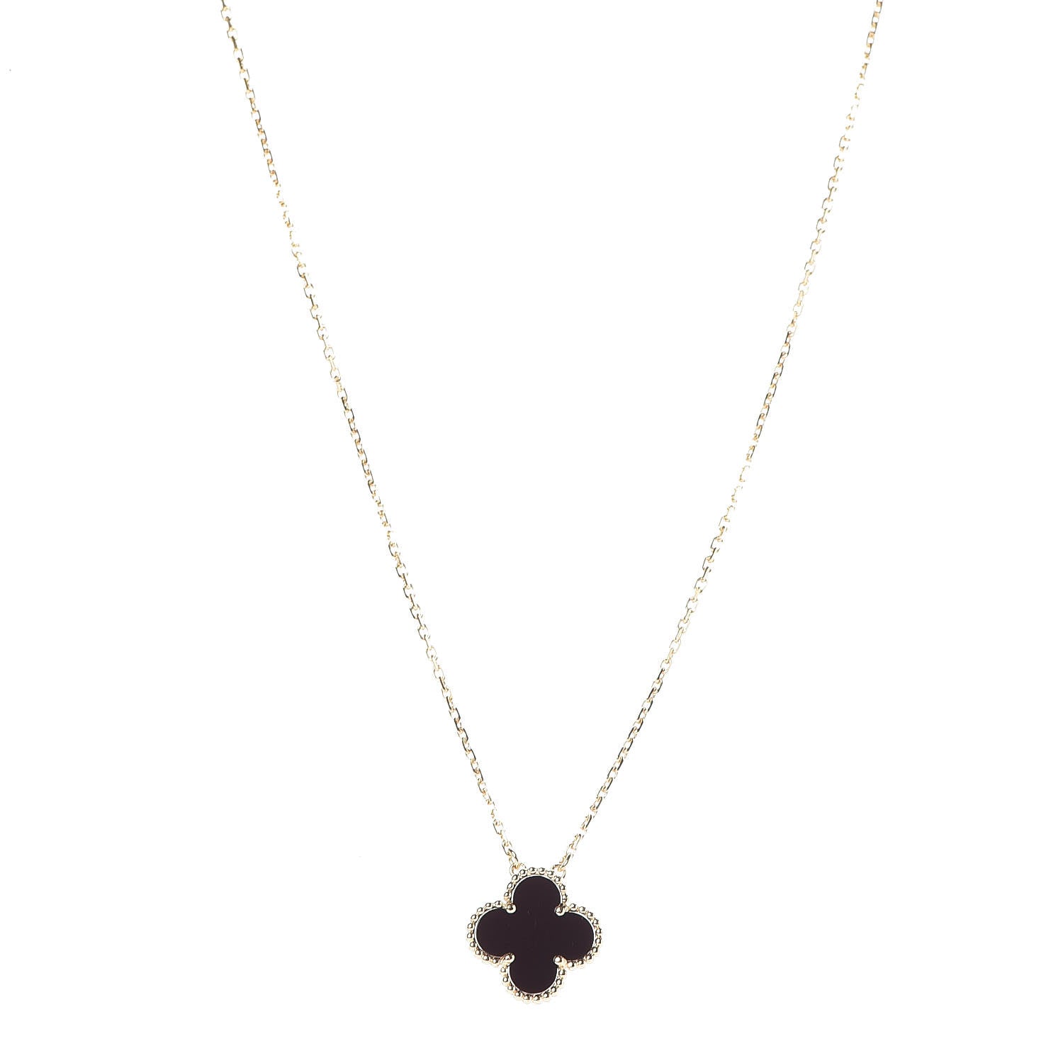 Van Cleef & Arpels 18K Yellow Gold Black Onyx Vintage Alhambra Pendant Necklace 1 of 7