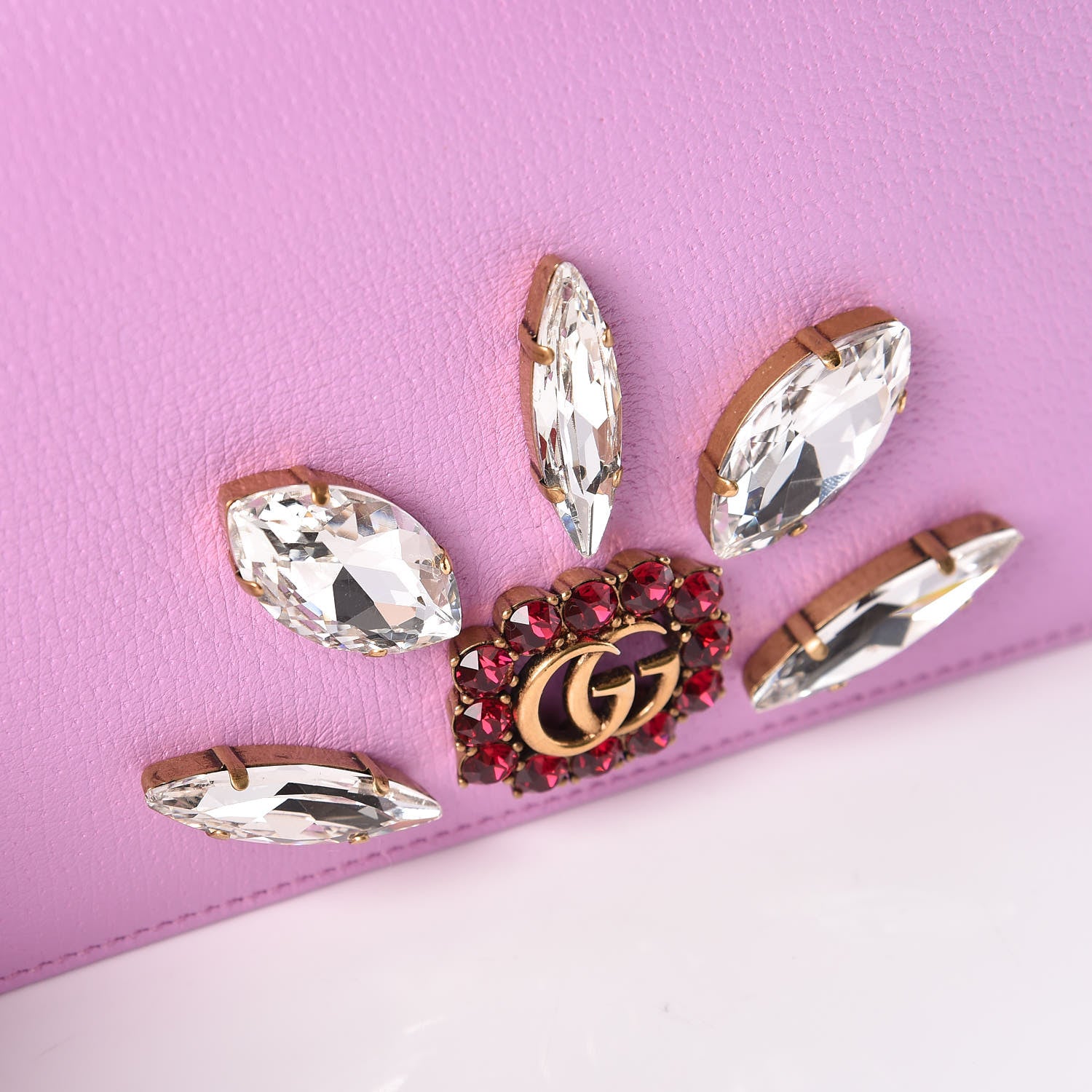 Gucci Calfskin Marquise Crystals Mini GG Chain Wallet Malva 7 of 11