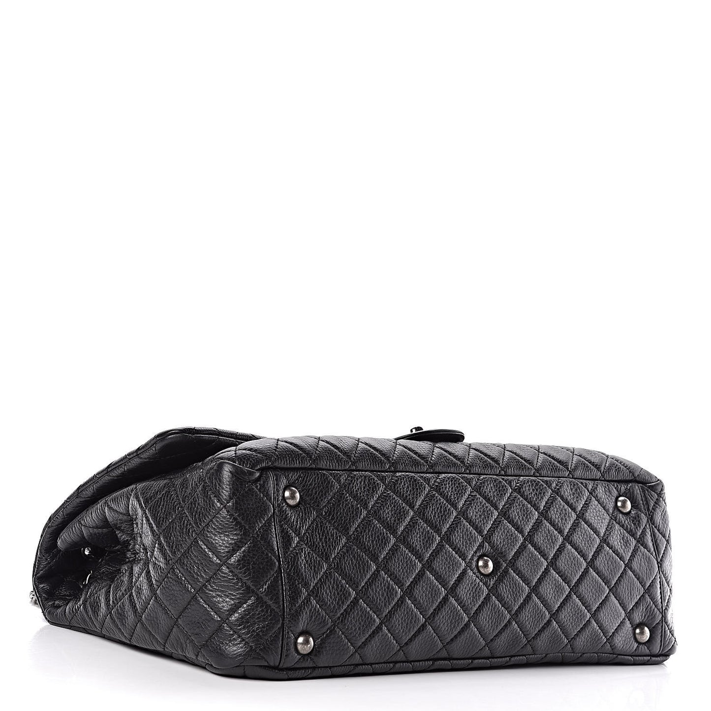 Calfskin Quilted XXL Travel Flap Bag Black