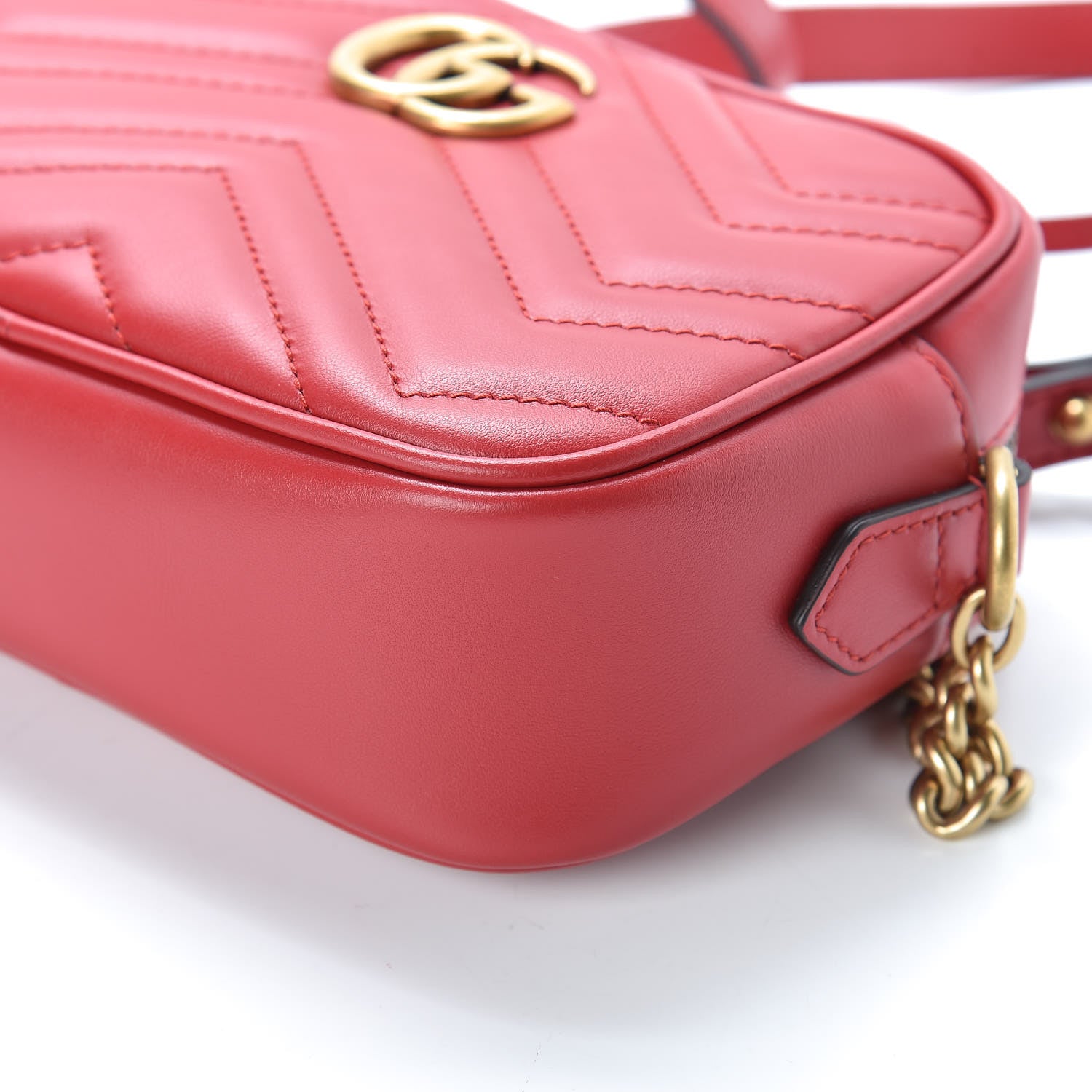 Gucci Calfskin Matelasse Mini GG Marmont Chain Shoulder Bag Hibiscus Red 9 of 9