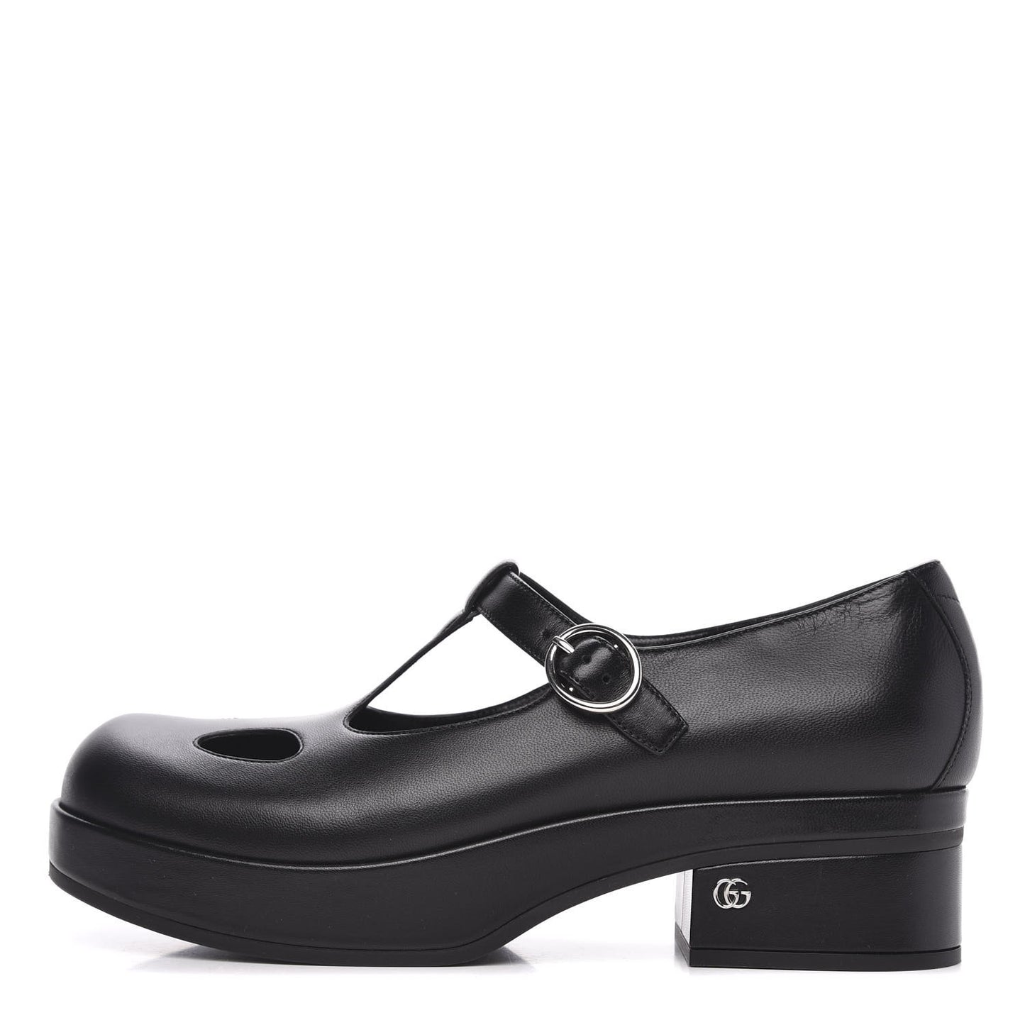 Calfskin T-Strap Mary Jane Platform Low-Heel Pumps 38 Black