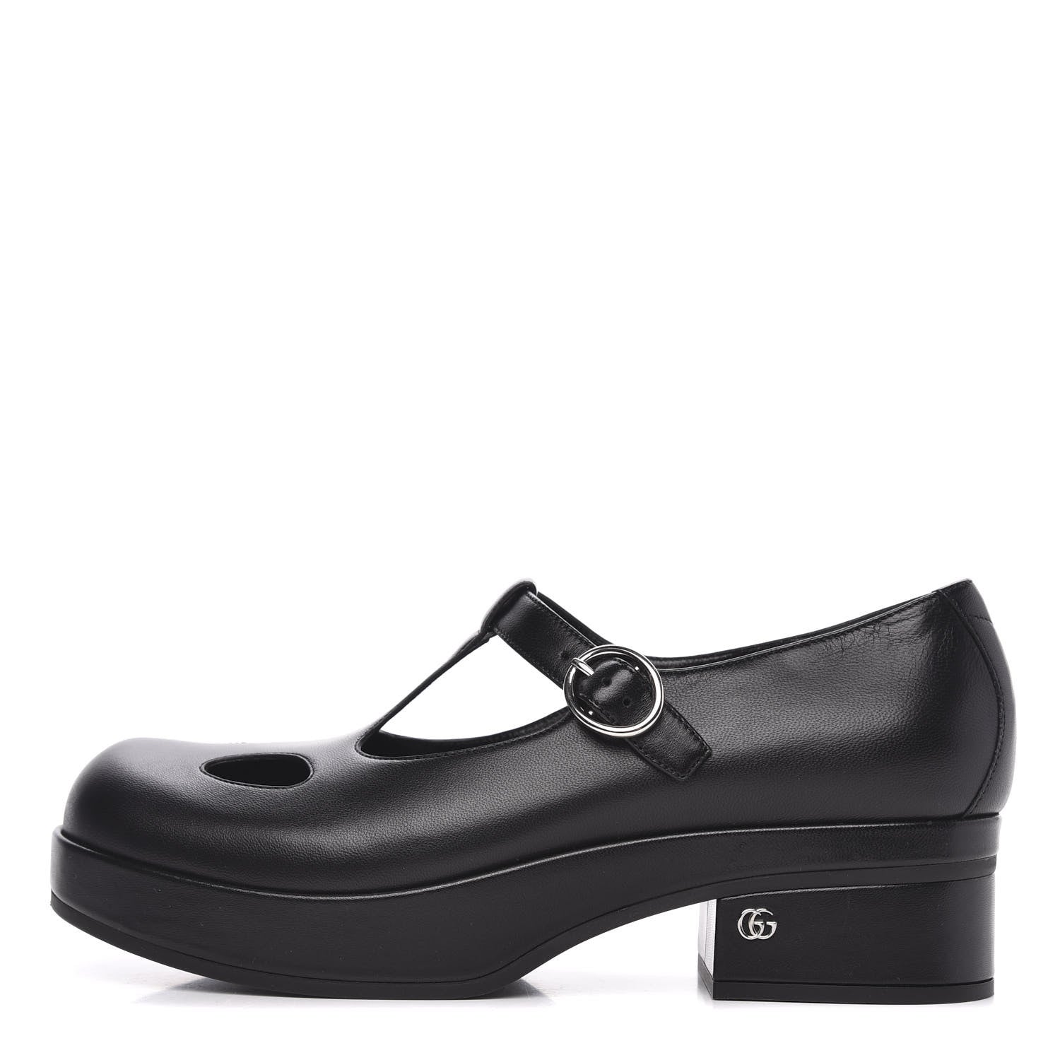 Gucci Calfskin T-Strap Mary Jane Platform Low-Heel Pumps 38 Black 1 of 9