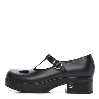 Gucci Calfskin T-Strap Mary Jane Platform Low-Heel Pumps 38 Black 1 of 9