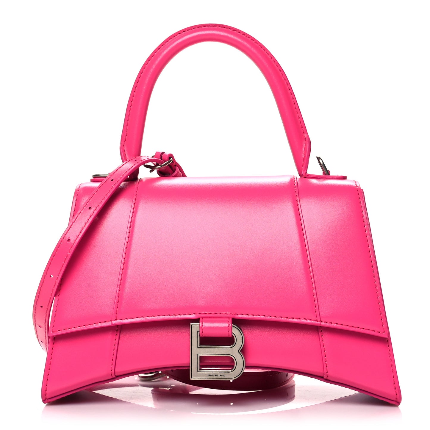Shiny Box Calfskin Small Hourglass Top Handle Bag Acid Fuchsia
