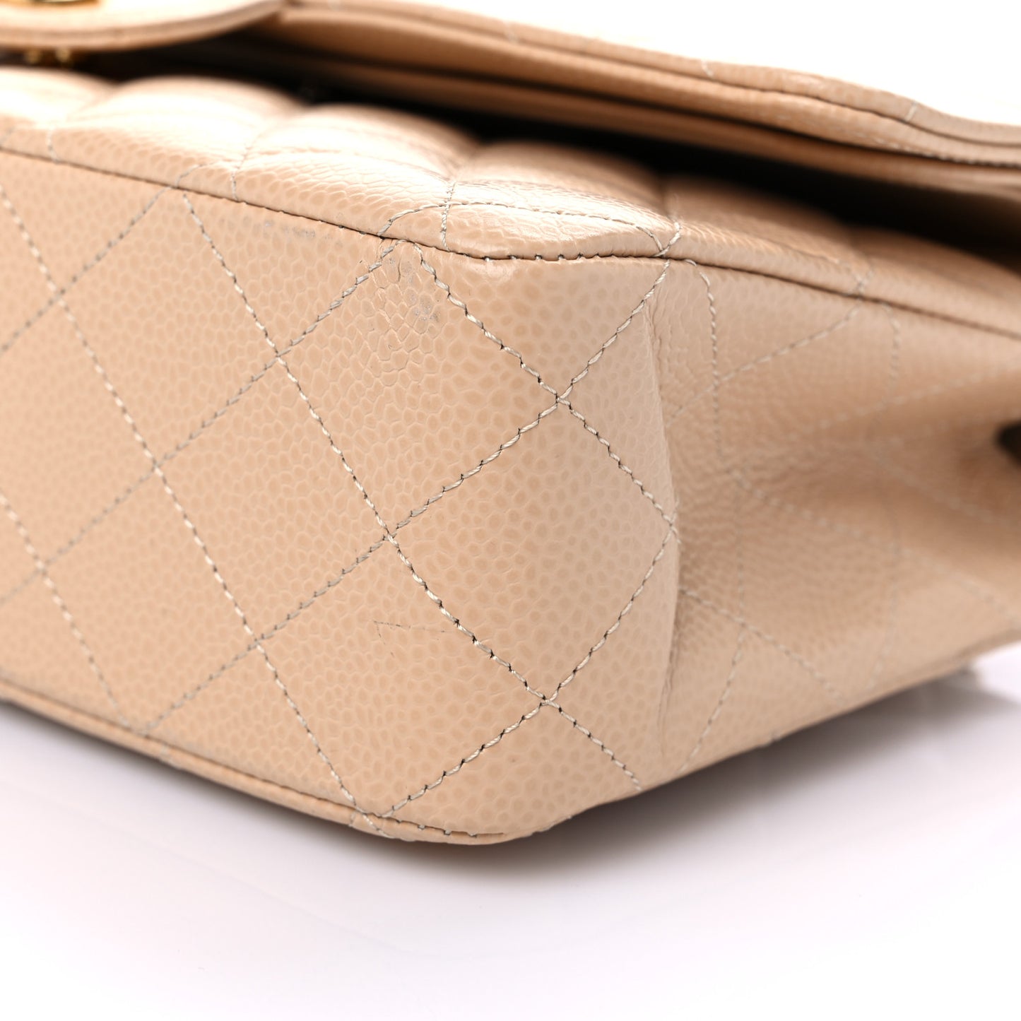 Caviar Quilted Medium Double Flap Beige
