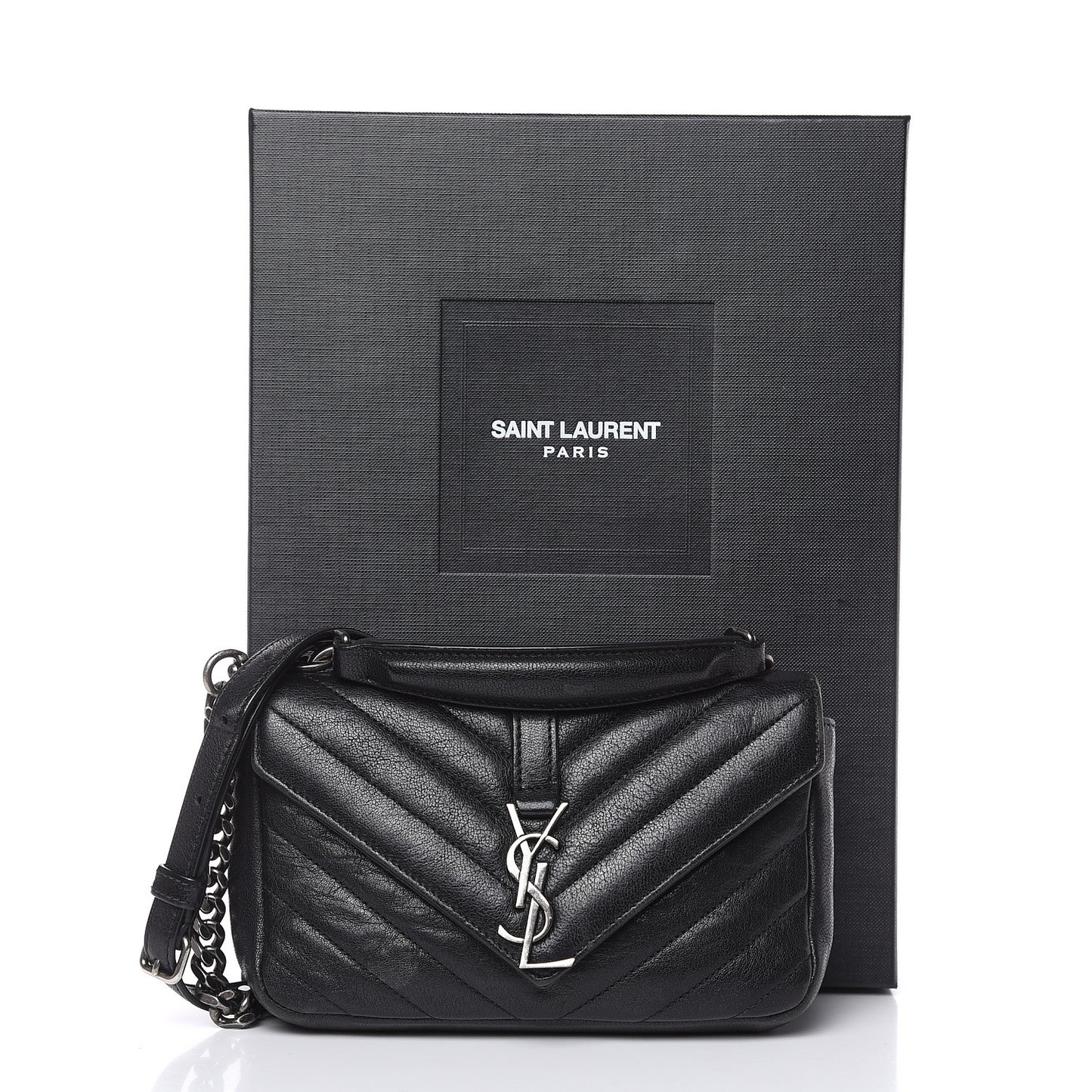 Sheepskin Matelasse Chevron Monogram College Chain Wallet Black