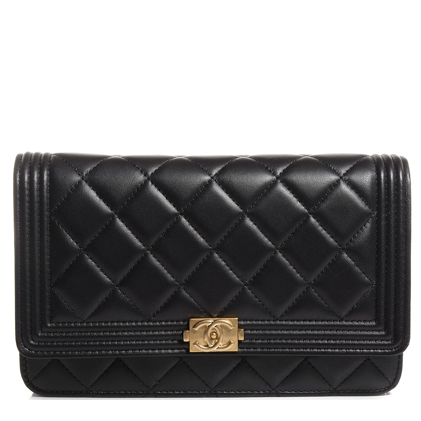 Lambskin Quilted Boy Wallet On Chain WOC Black