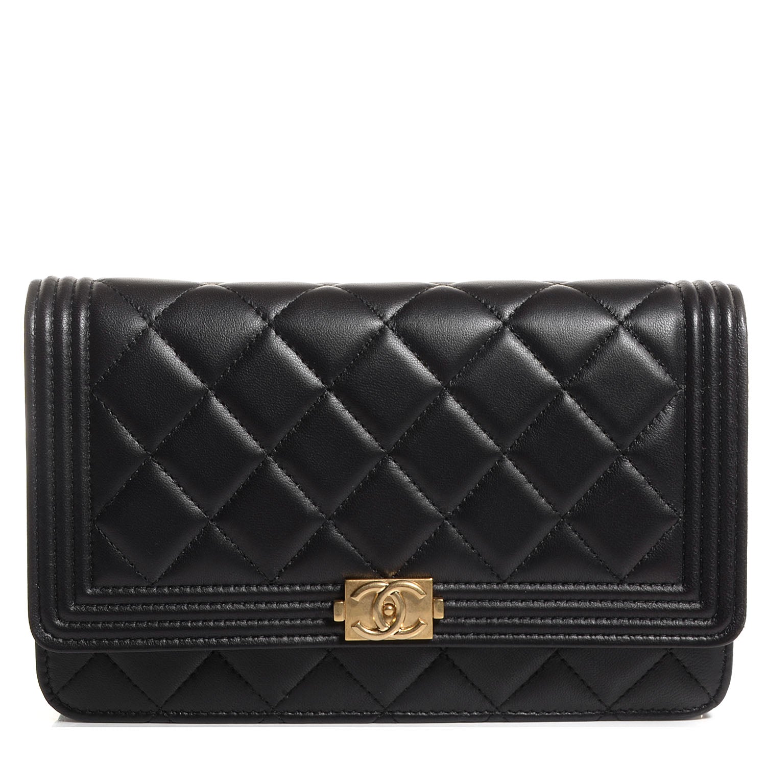 Chanel Lambskin Quilted Boy Wallet On Chain WOC Black 1 of 9