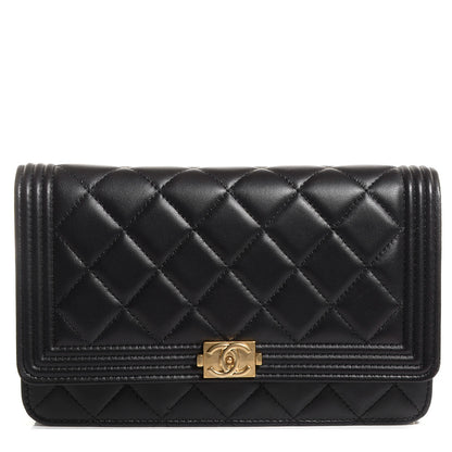 Chanel Lambskin Quilted Boy Wallet On Chain WOC Black 1 of 9