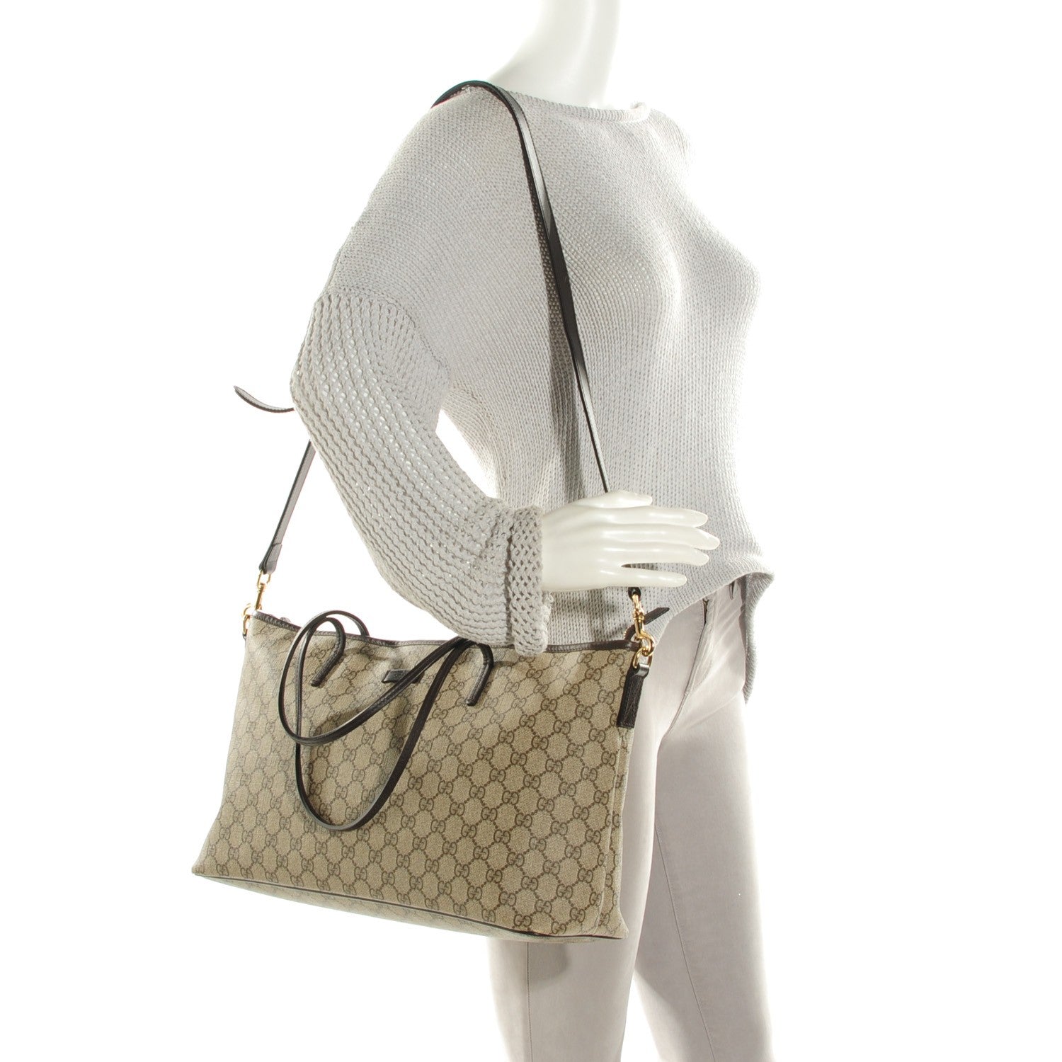 Gucci GG Supreme Monogram Medium Zippered Tote Dark Brown 2 of 8