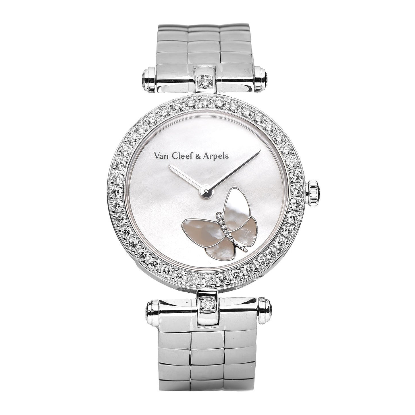 18K White Gold Diamond Bezel Mother of Pearl 28mm Lady Arpels Papillon Quartz Watch
