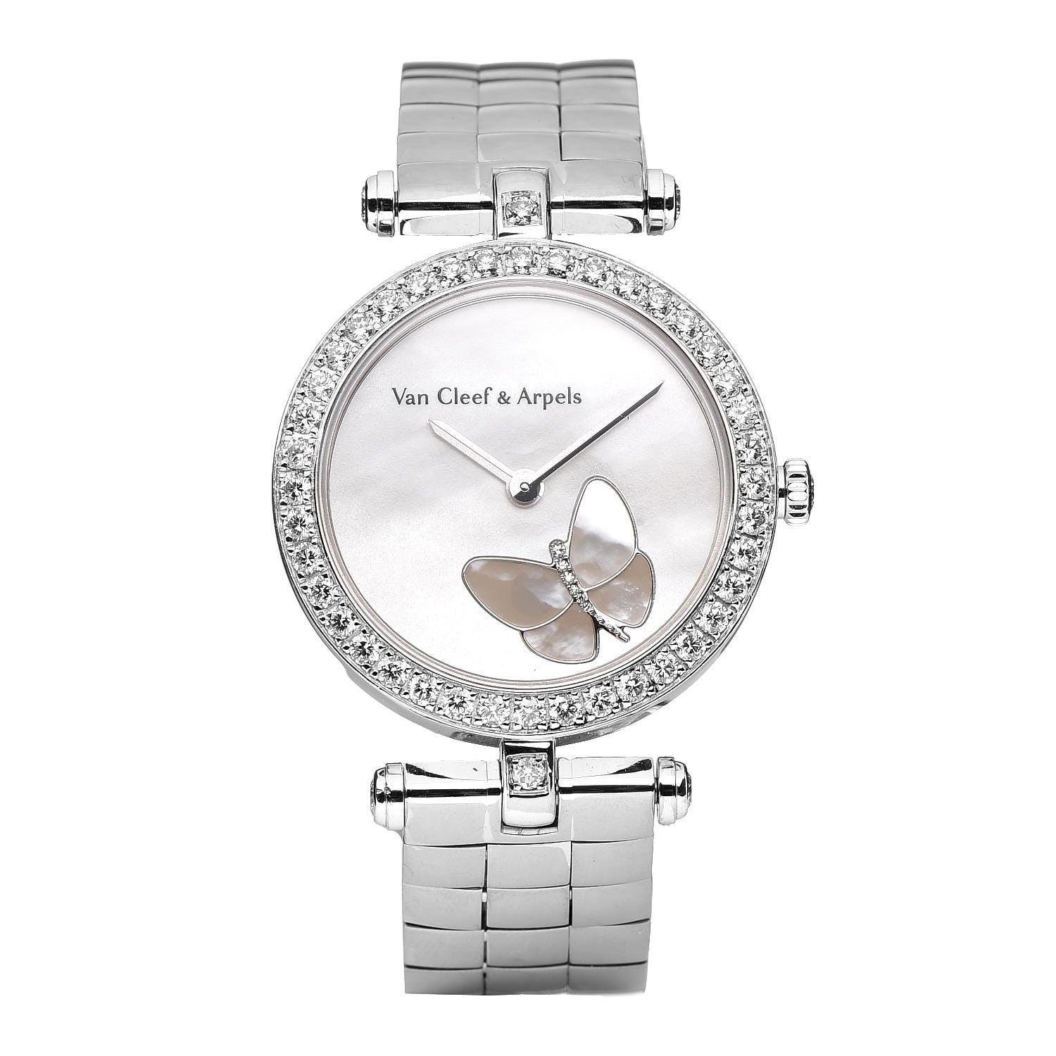 Van Cleef & Arpels 18K White Gold Diamond Bezel Mother of Pearl 28mm Lady Arpels Papillon Quartz Watch 1 of 6