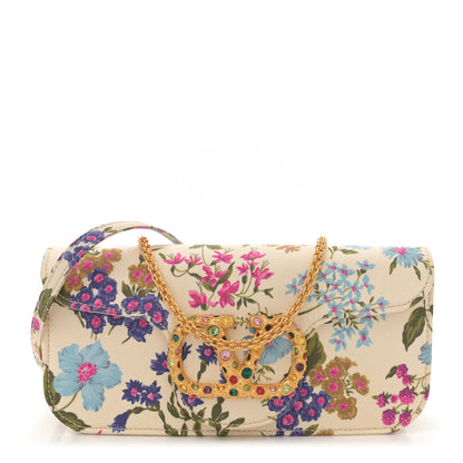 Valentino Garavani Satin Moire Floral Vlogo Loco Shoulder Bag  White Multicolor 1 of 9