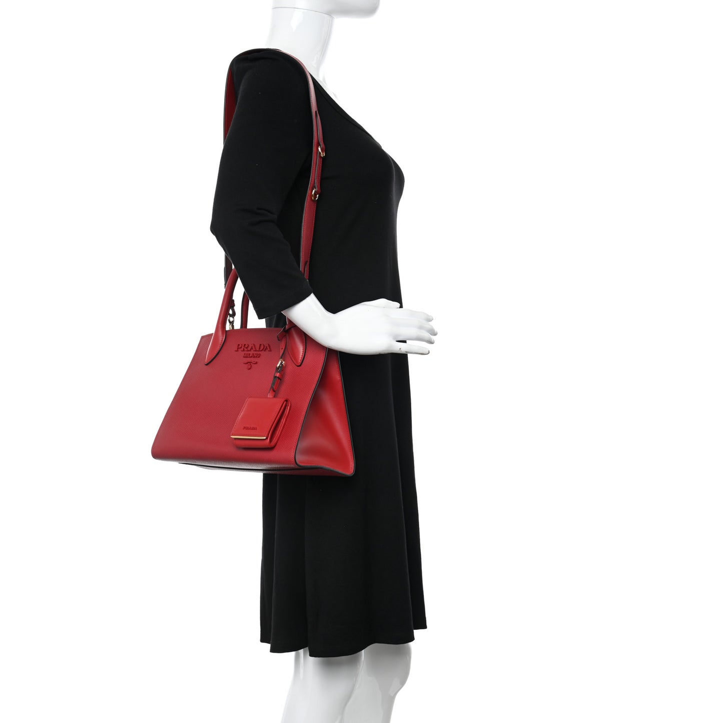 Saffiano Cuir Calfskin Small Monochrome Top Handle Tote Fuoco