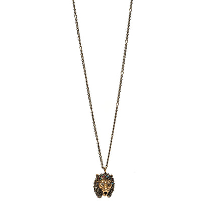 Gucci Metal Crystal Lion Head Necklace Aged Gold Multicolor 1 of 5