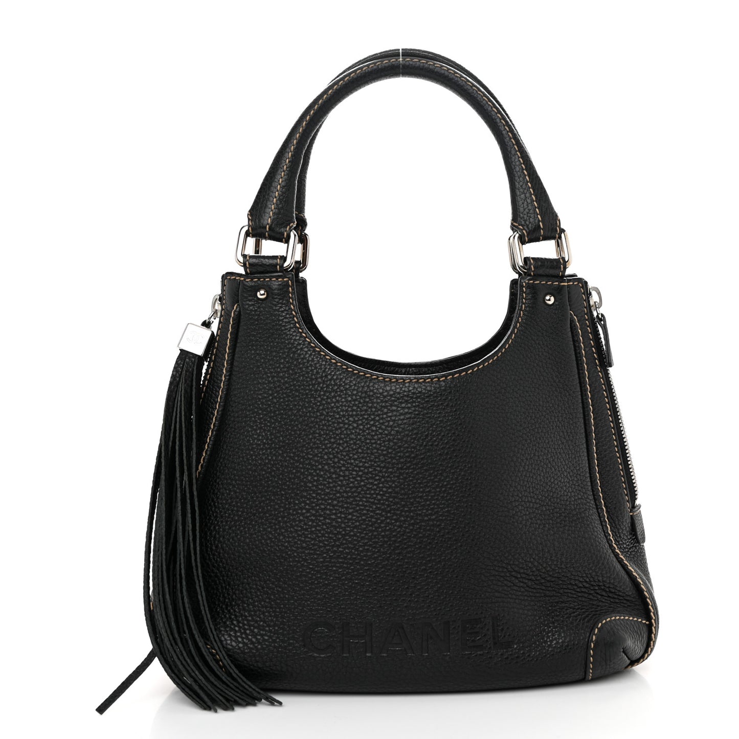 Grained Calfskin Tassel Hobo Black