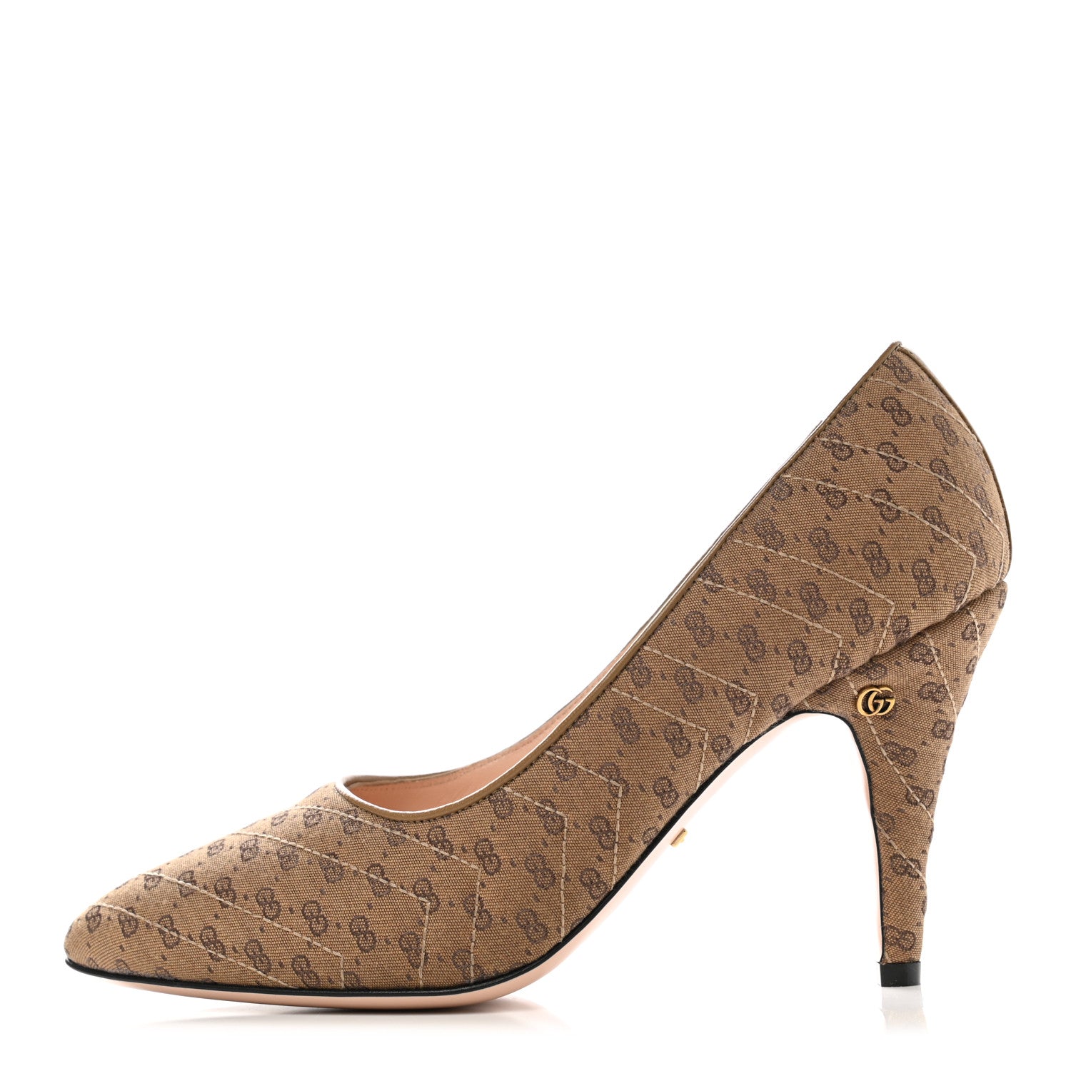 Gucci Monogram GG Mignon Nappa Chevron Matelasse Double G 95mm Pumps 39 Dusty Brown 1 of 9