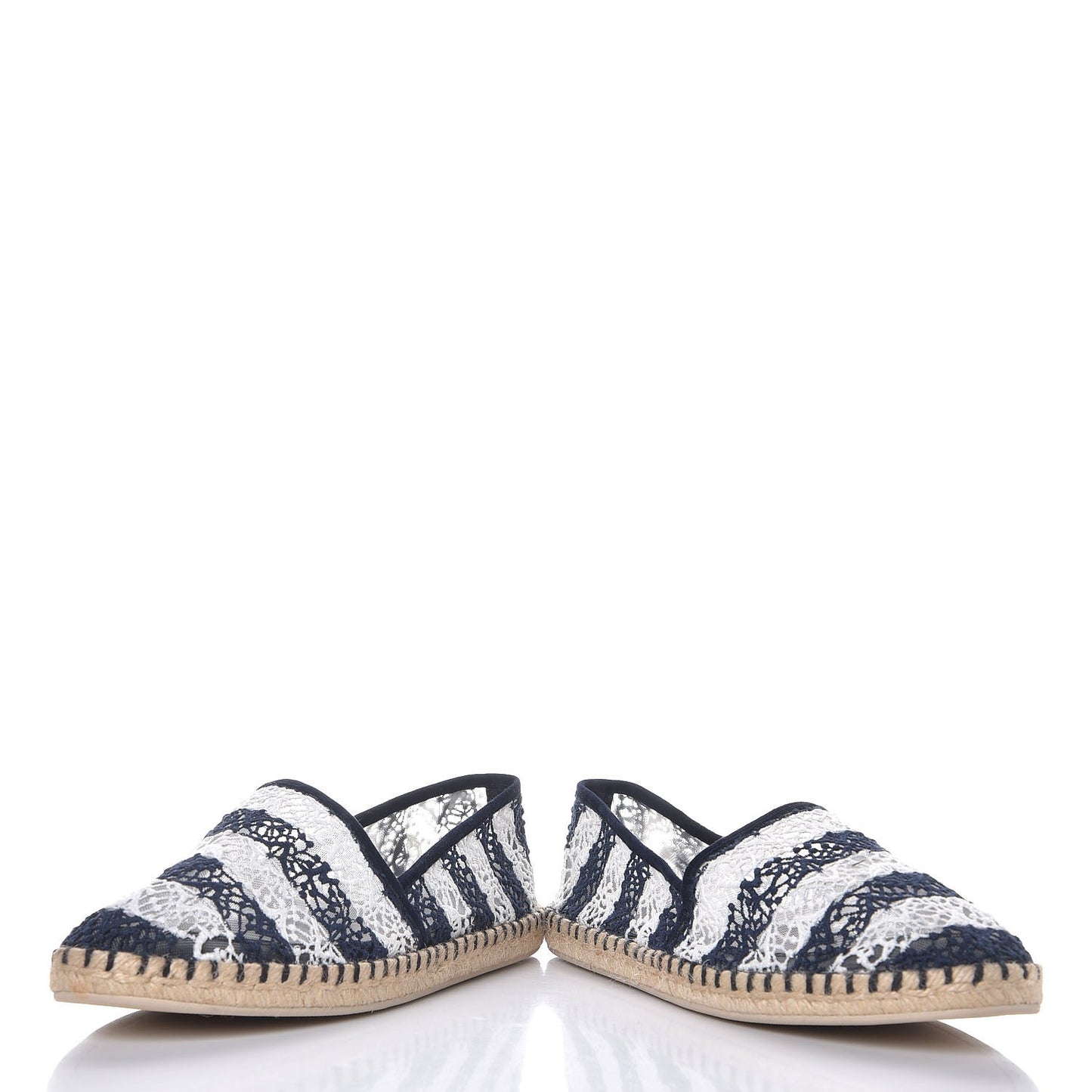 Crochet Lace Stripe Espadrille Flats 40 Navy
