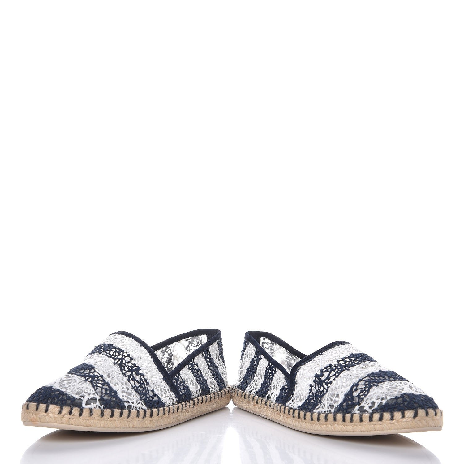 Louis Vuitton Crochet Lace Stripe Espadrille Flats 40 Navy 5 of 9