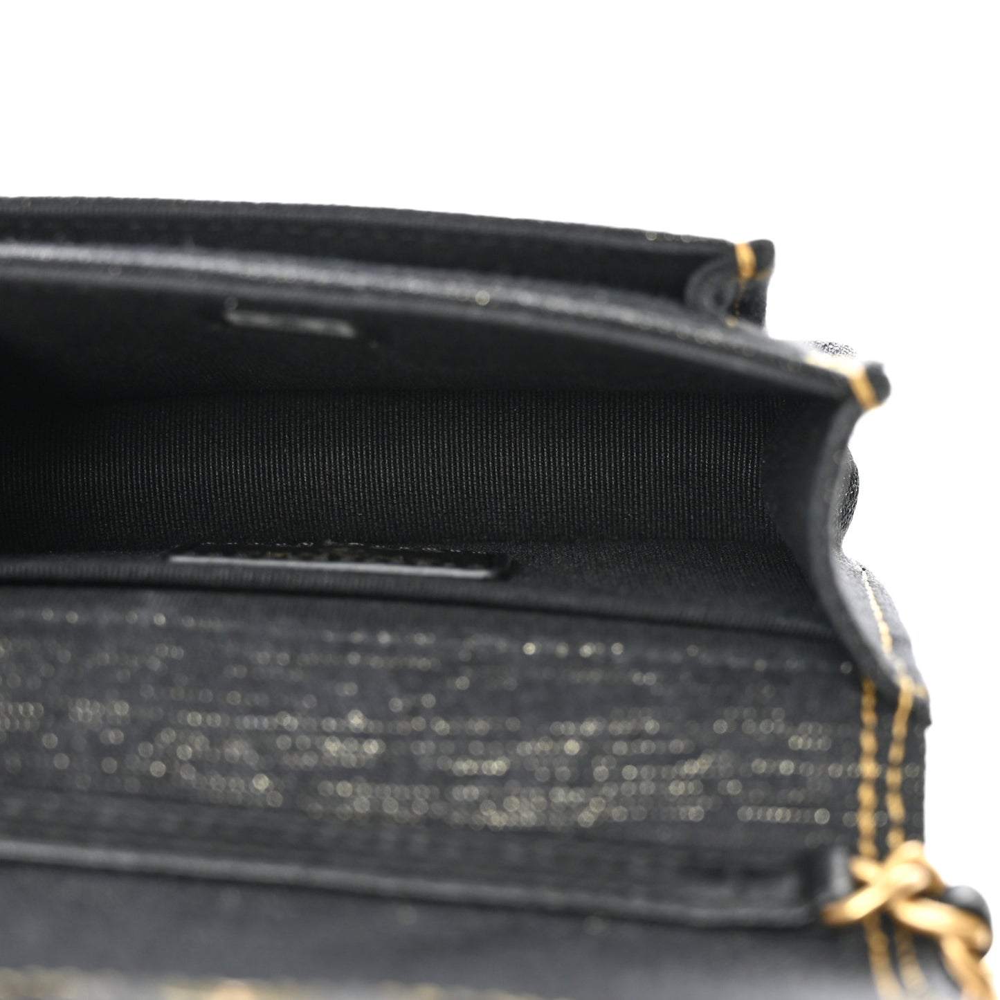 Denim Quilted Double You Card Holder On Chain Blue