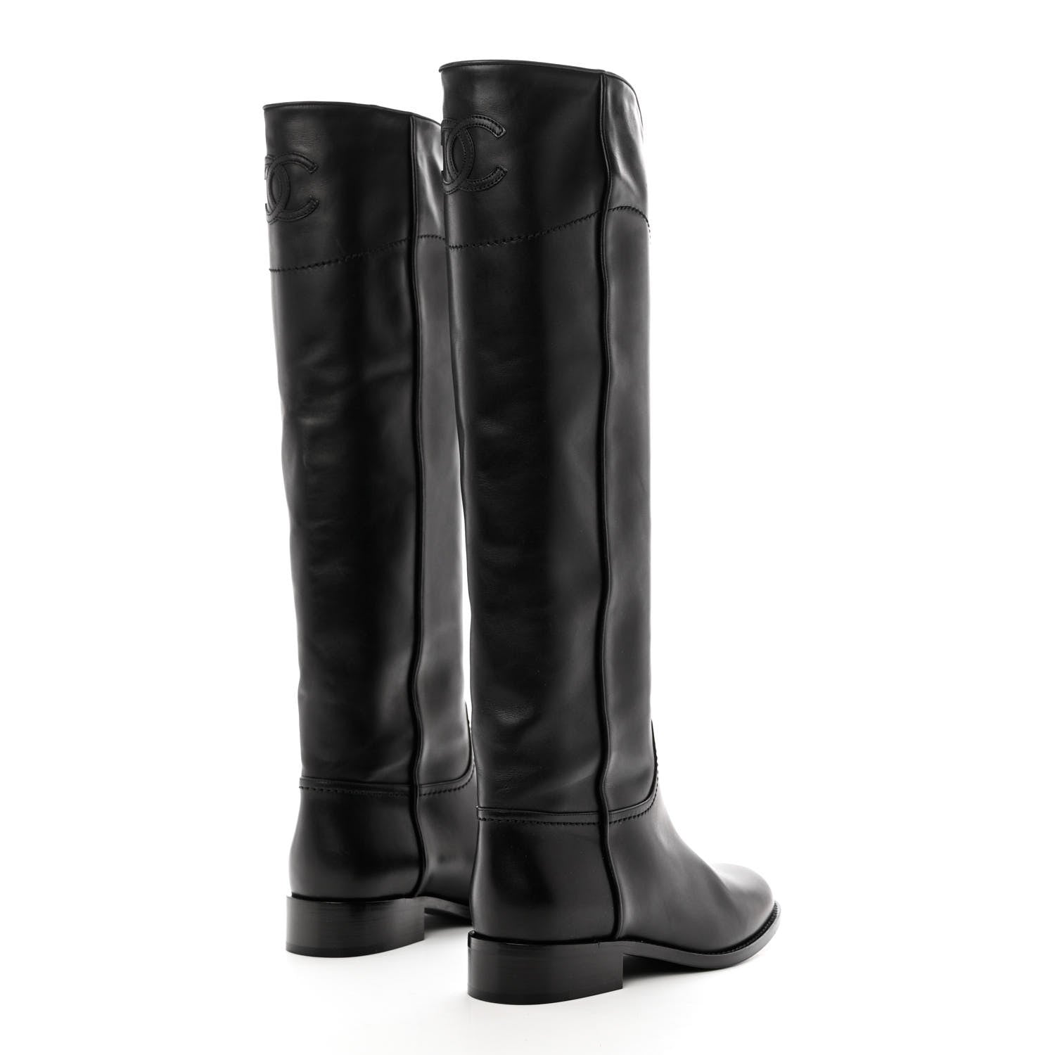 Chanel Calfskin Ascot Knee High CC Boots 37 Black 4 of 10