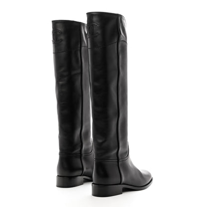 Chanel Calfskin Ascot Knee High CC Boots 37 Black 4 of 10
