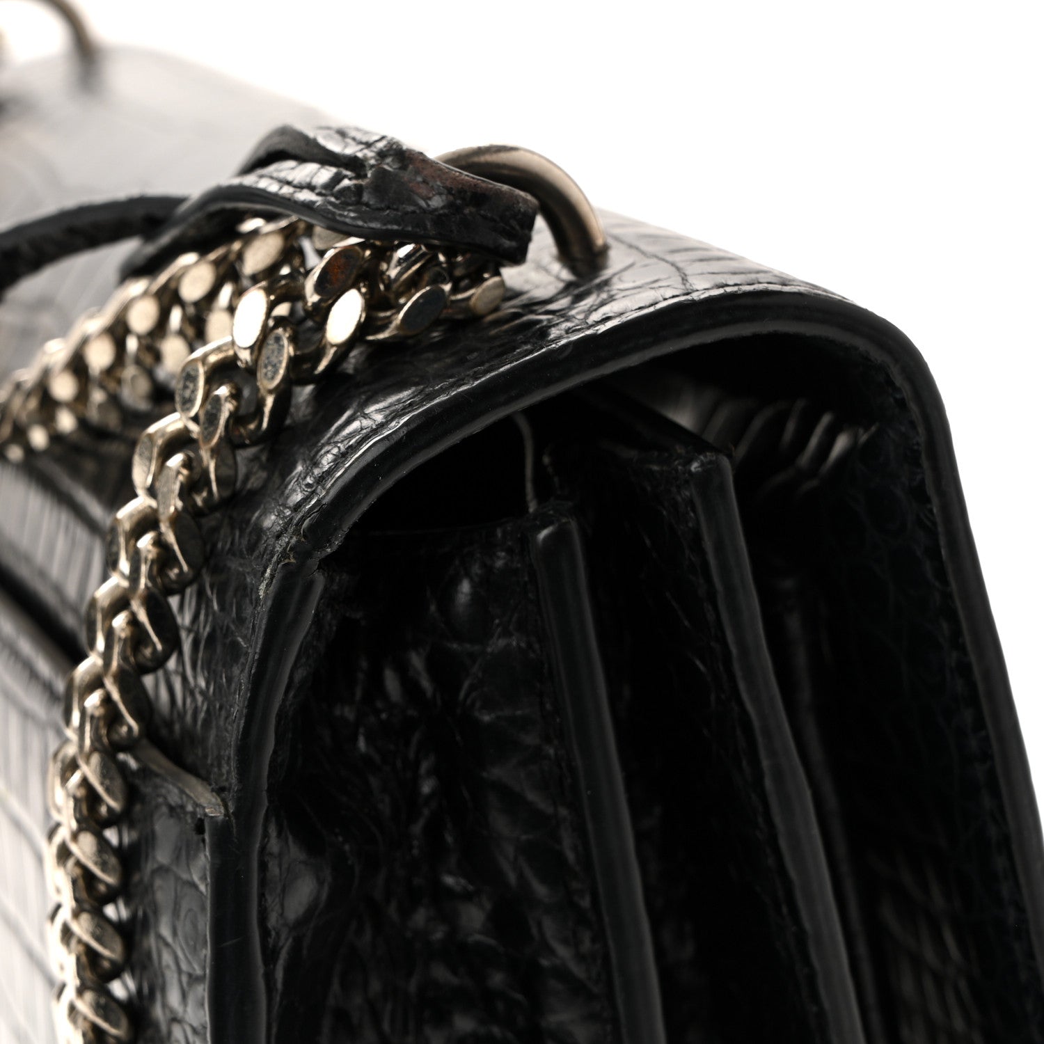 Saint Laurent Calfskin Crocodile Embossed Medium Monogram Sunset Black 10 of 11
