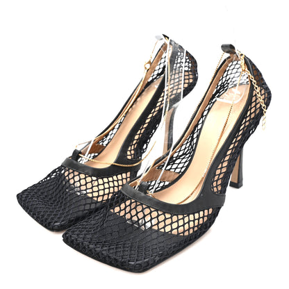 Bottega Veneta Mesh Calfskin Stretch Chain Strap 90mm Pumps 39 Black 4 of 8
