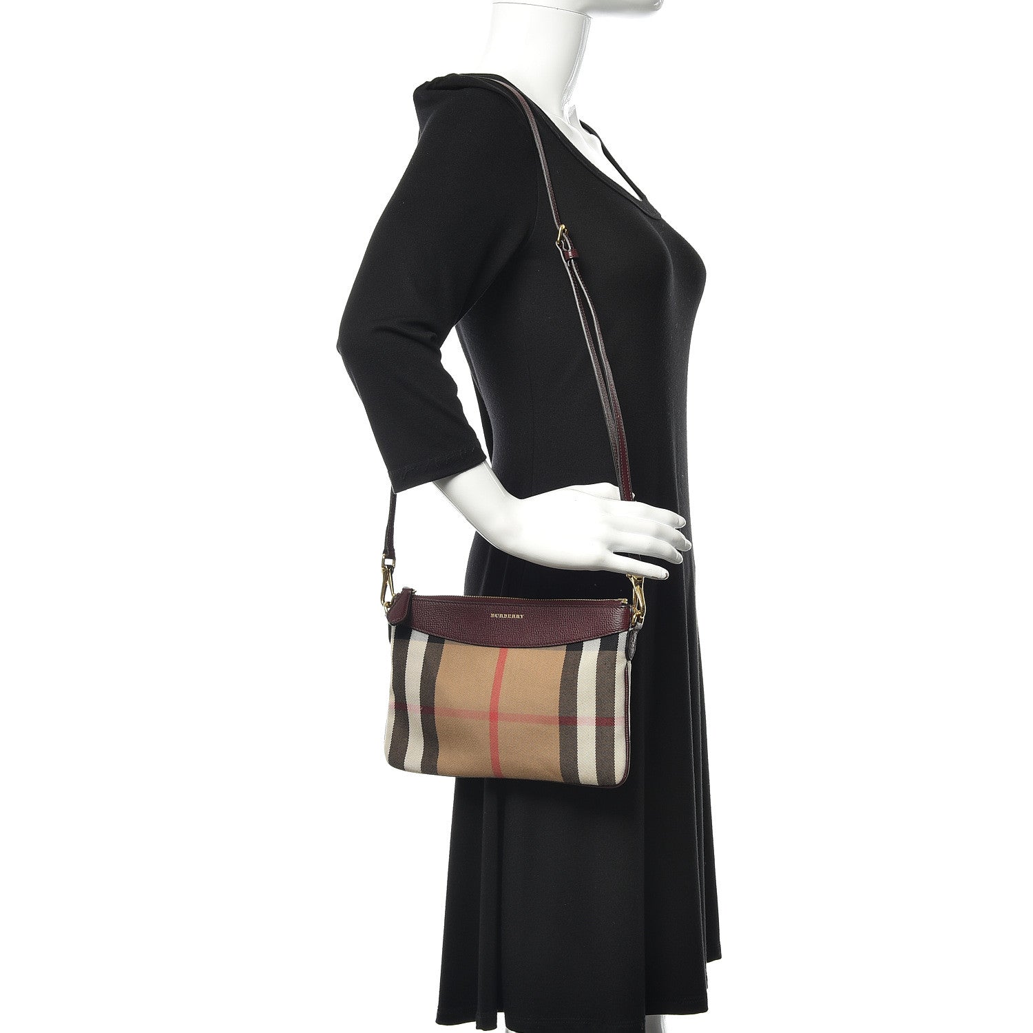 Burberry House Check Derby Peyton Crossbody Clutch Bag Mahogany Red 2 of 12